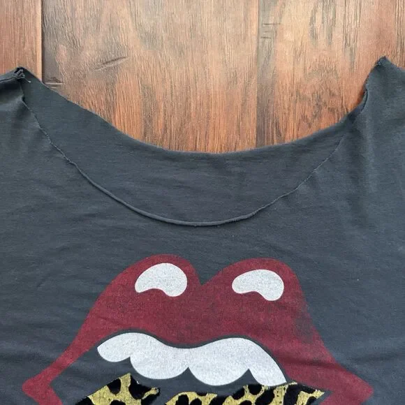 Free People x Daydreamer Rolling Stones Leopard Band T-shirt Sz S Rock Metal - Picture 7 of 16